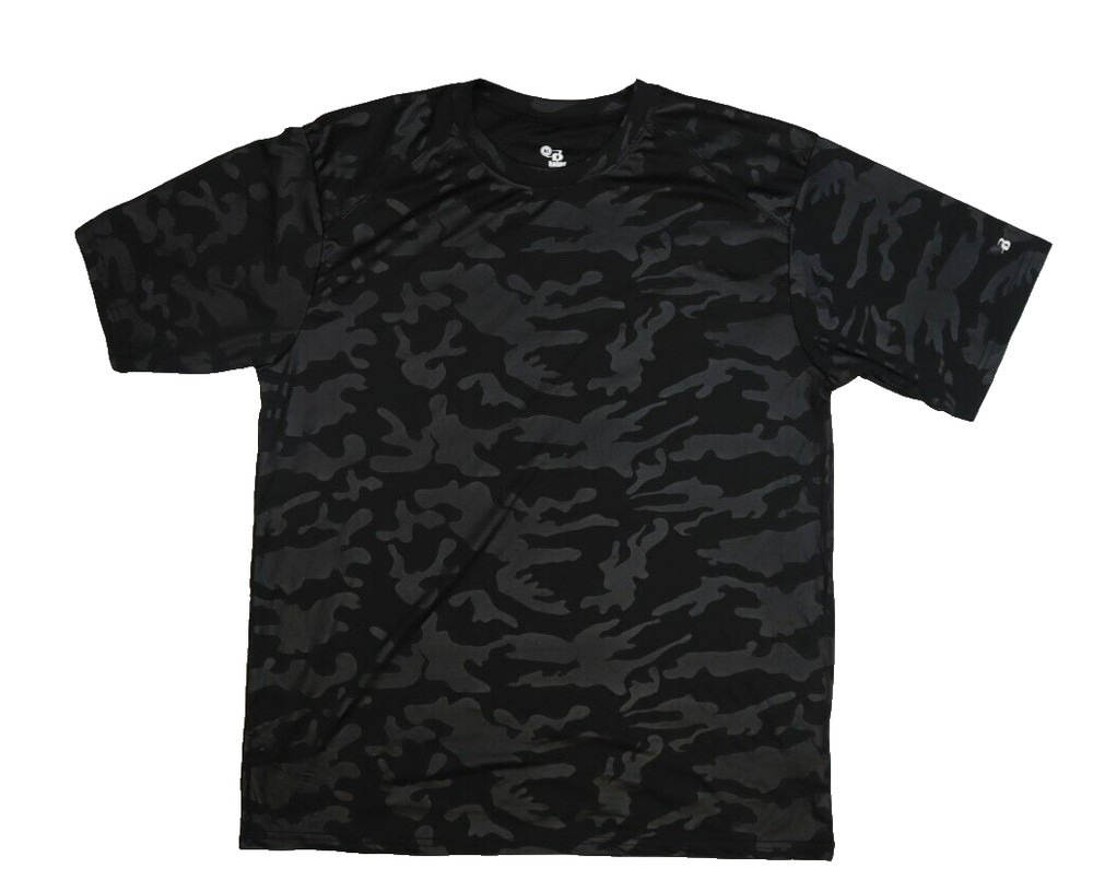 Badger Sport 4139 Monocam Black Camouflage Short Sleeve Workout T-Shirt Mens XL