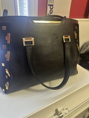 Jimmy Choo Black Studded Satchel Top Handle Zip Double Handles Gold Hardware