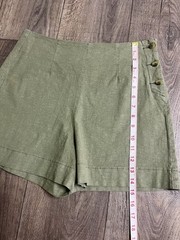 Lila Ryan Linen Blend High Waisted Shorts Size 6 Olive Green Side Button