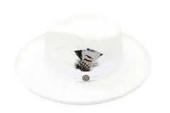 Bruno Capelo Mens White Wide Brim Straw Fedora Colonial CO-580