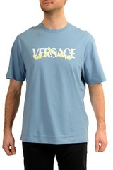 Versace Men’s Logo Print Blue Crewneck Short Sleeve T-Shirt US 4XL IT 60