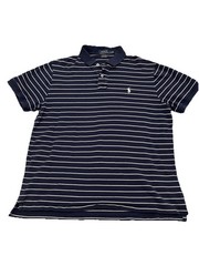 Polo Ralph Lauren Shirt Mens XL Custom Slim Fit Navy Blue White Striped Polo