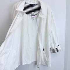 Karen Scott Sport White Zip Front Knit Jacket Nautical Striped Trim XXL NWT