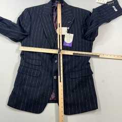 Tayion Collection Suit Jacket Mens 38R 38 Navy Blue Stripe Wool Stretch $425 NEW