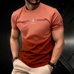 Men’s Paris Print T-Shirt 3D Gradient Oversized Casual Summer Short Sleeve Tee