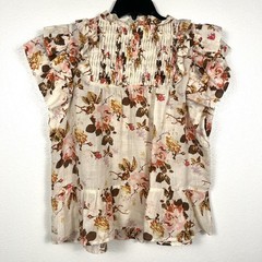 Sea New York Large Floral Ruffled Cap Sleeve Pleated Tasseled Esme Blouse Top