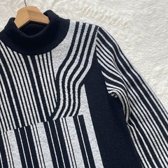 Mame Kurogouchi Multi Stripe Jacquard Knit Dress High Neck Black White Auth