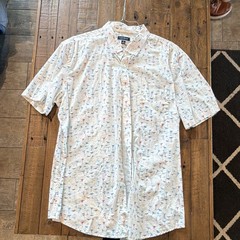 Club Room Men’s White/Blue/Pink Graphic Print Woven SS Button-Up Pockets XL