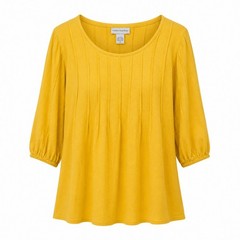 Soft Surroundings Yellow Textured Knit Top Petite Medium 100% Cotton 3/4 Sleeve