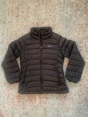 Patagonia Kids Black Down Puffer Jacket Full Zip Quilted Logo Size M 10