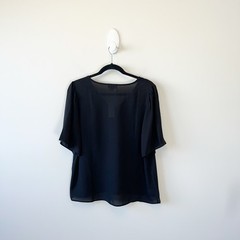 Loft Outlet Black Crochet Embroidered Neck Trim Semi Sheer Blouse Medium NWT’s