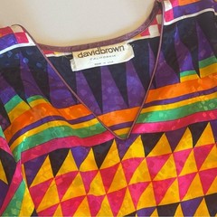 VINTAGE DAVID BROWN CALIFORNIA 70s 80s Bright Geometric Muumuu Kaftan Tunic