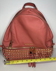 Michael Kors Women’s Medium Backpack Purse In Peach Soft Leather With Gold Studs