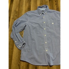 Chaps Button Down Shirt Mens XL Blue Gingham Easy Care Excellent