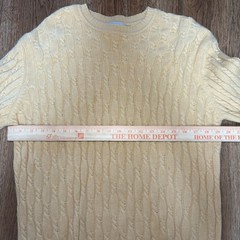 VTG Jeffrey Banks 100% Cashmere Light Yellow Cable Knit Sweater Mens M 90s FLAW