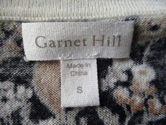 Garnet Hill Signature Eco Merino Cardigan Sweater Black Fern Floral Print Small
