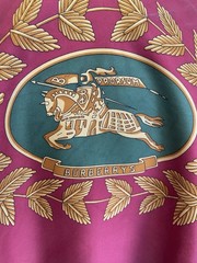 AS9# VTG BURBERRYS London Silk Scarf Prorsum Knight Logo Green Burgundy Gold