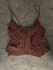 RSQ Women’s Brown Smocked Tie Crop Tank Top Spaghetti Straps Stretch Size L