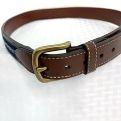 Brown Leather Nautica Belt Boys 27.5 – 30.5 Inches Fabric Sailing Insets Casual