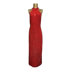 D B Y Ltd Women’s Red Sequined Halter Split Hem Lined Evening Dress Gown Size 9