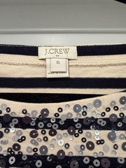 J.CREW Women’s Beige/Blue Striped Crew Neck Long Sleeve Knit Sequin Top XL