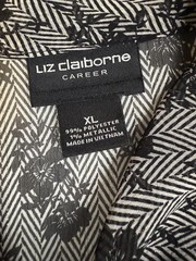Liz Claiborne XL Sleeveless Tie Neck Blouse Black White Floral Ruffle Hem NWT