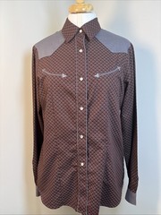 Roper Western Pearl Snap Shirt W/M Geometric Chocolate Brown Rodeo Rockabilly