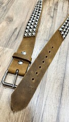 Three Row Pyramid Stud Belt Brown Leather Studded Belt Punk Goth By Funk Plus