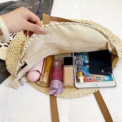 Handmade Woven Round Crochet Tote Bag Summer Vacation Beach Shoulder Bag