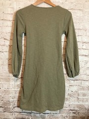 R. Vivimos Dress Womens Small Mustard Muted Green Front Balloon Sleeve Textured