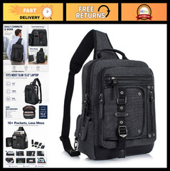 Large Canvas Crossbody Sling Bag for Men – Fits 15.6″ Laptop, Ideal for Work & C