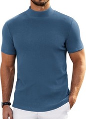 Mens Short Sleeve Mock Turtleneck Sweater Casual Ribbed Knit Pullover Top Tee