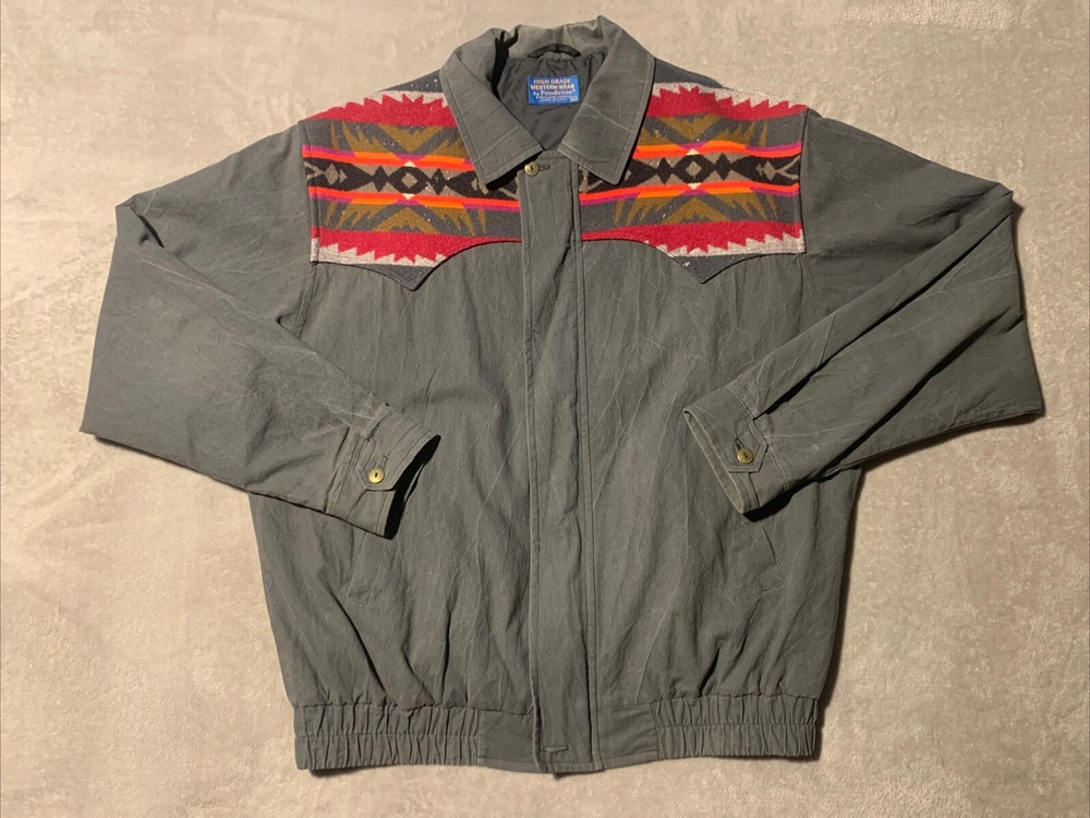 Vintage Pendleton High Grade Western Wear Aztec Jacket Mens Large Gray Made USA