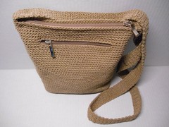 Kathie Lee Crochet Knit Shoulder Bag Tan/Beige Zip Boho Crossbody Handbag Purse
