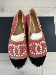 Chanel 2017 Interlocking Pearl CC Logo Espadrilles Size 35 EU Pink Black