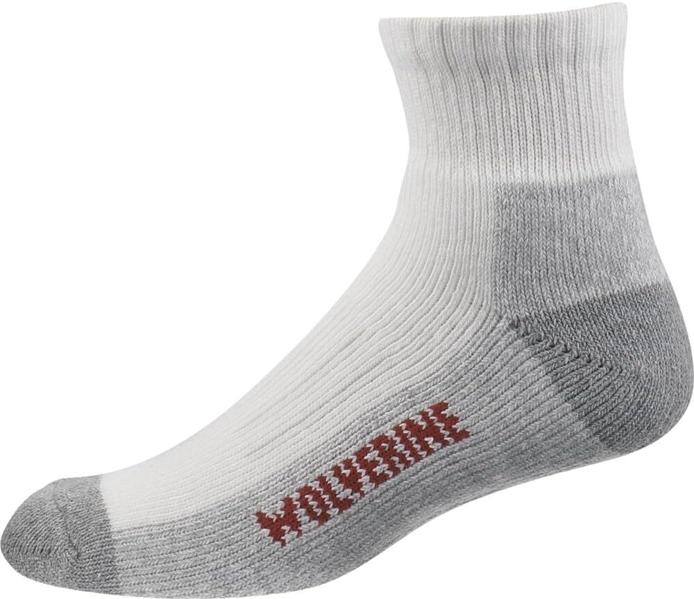WOLVERINE Men’s 2 Pack Steel Toe Cotton Quarter Sock Shoe Size: 9-13, White