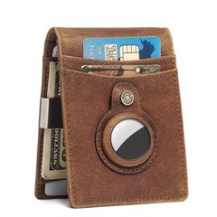 AirTag Wallet Mens Minimalist Bifold Wallet Smart Genuine Leather Rfid Blocking