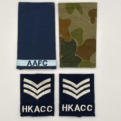 Hong Kong Air Cadet Corps Sergeant 3 Silver Chevrons, Camo, AAFC Rank Slides