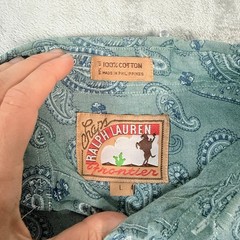 Chaps Ralph Lauren Mens L Button Down Shirt Teal Green Paisley Frontier Cotton