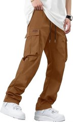 Mens Cargo Pants Casual Joggers Drawstring Hiking Outdoor Twill Sweatpants Fit👖