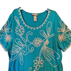 Maggie Barnes For Catherines Tunic Teal With Rope Embroidery Accents Size 0X