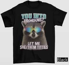 You Into Pronouns Let Me She Them Tittes, Vintage Unhinged Raccoon shirt new