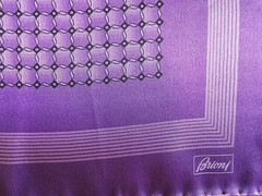 Brioni Silk Pocket Square Purple and Black Medallion Made in Italy Luxury