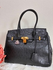 JRA CERTIFIED GENUINE OSTRICH Leather Handbag Bag Black From Japan Used