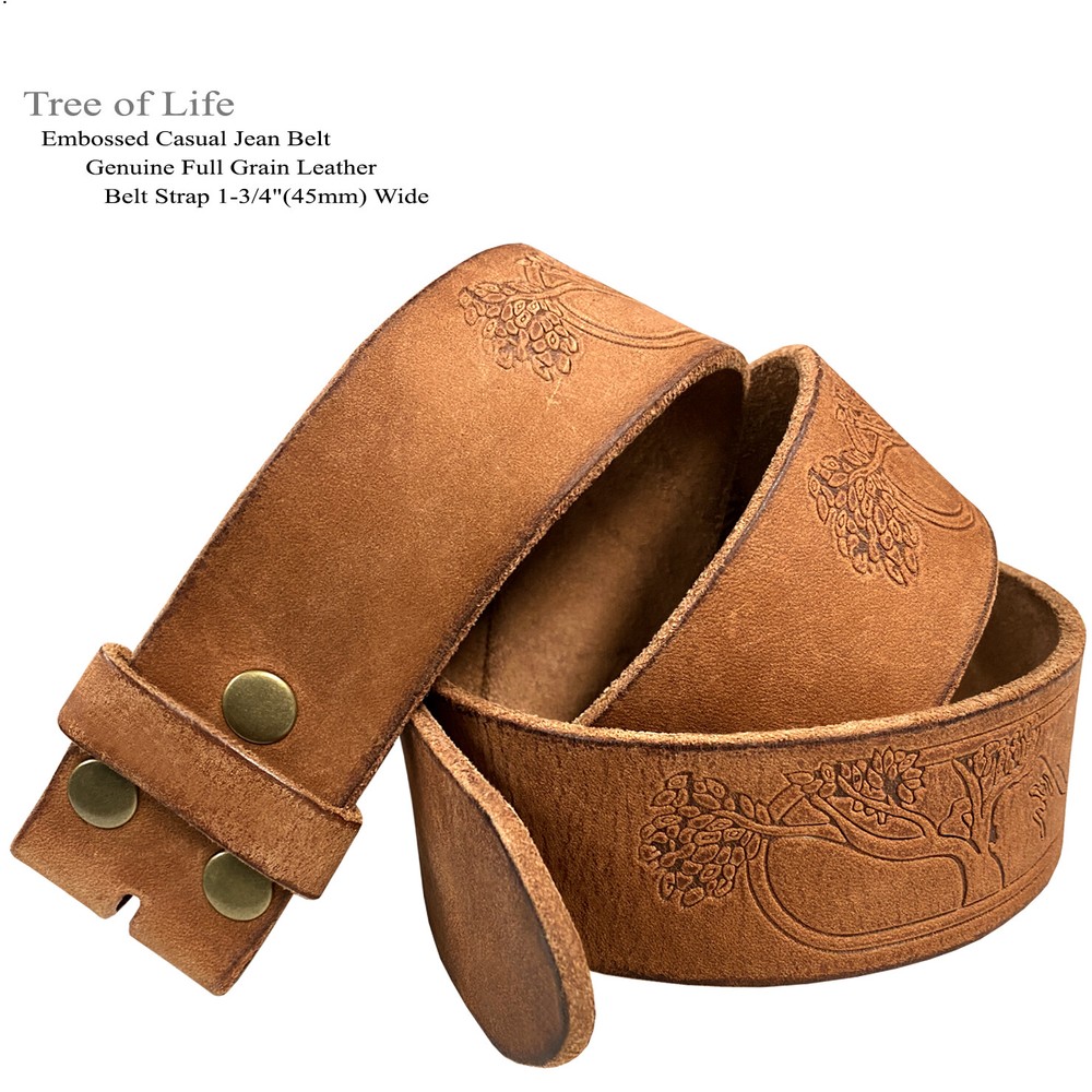 Embossed Casual Genuine Full Grain Leather Belt Strap 1-3/4″(45mm) Wide