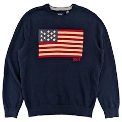 Chaps Mens Navy Blue American Flag Cotton Crewneck Sweater