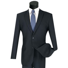 LUCCI Men’s Navy Blue 2-Button Slim-Fit Poplin Polyester Suit NEW