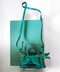Small Green Glossy Crossbody Satchel Top Handle Bag, Detachable Strap, Zip