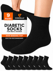 9 Pair Men Diabetic Quarter Sock Cotton Circulatory Non-Binding 9-11 10-13 13-15