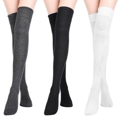Extra Long Thigh High Cotton Boot Knee High Socks 3 Pairs